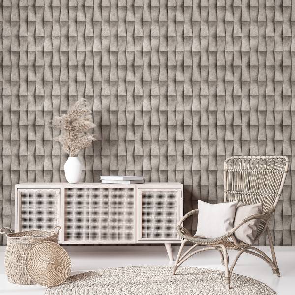 Fotomurale 81650 3D Strisce Tessuto non tessuto - Beige / Grigio