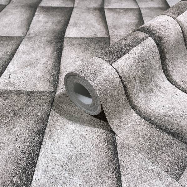 Fotomurale 81650 3D Strisce Tessuto non tessuto - Beige / Grigio