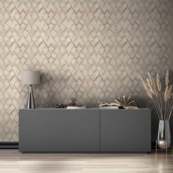 Fotomurale 81677 3D Rombi Tessuto non tessuto - Beige / Grigio