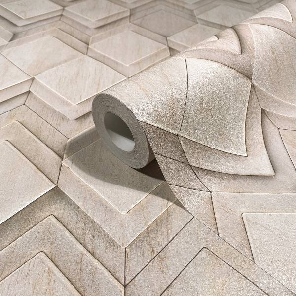 Fotomurale 81677 3D Rombi Tessuto non tessuto - Beige / Grigio