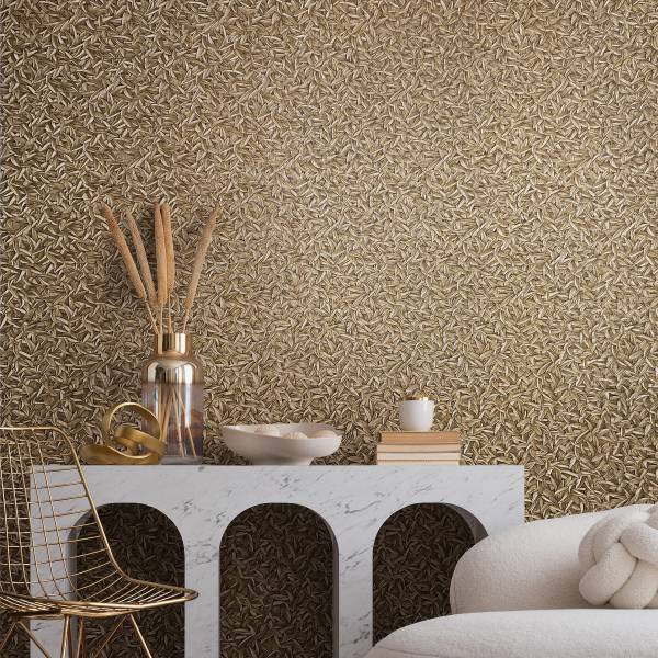 Fotomurale 52504 Foglie Tessuto non tessuto - Oro