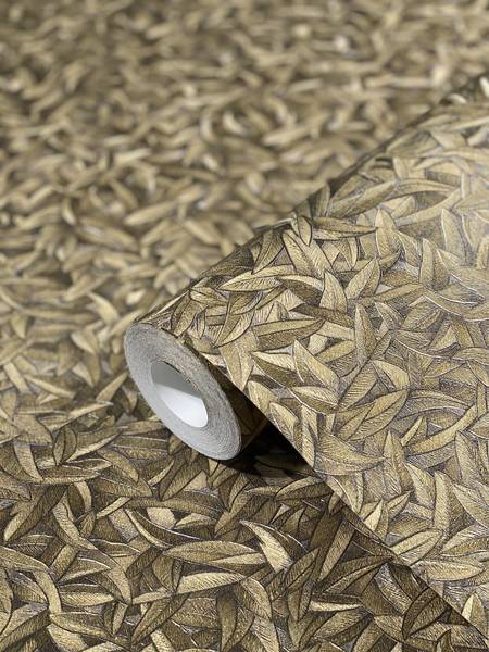 Fotomurale 52504 Foglie Tessuto non tessuto - Oro
