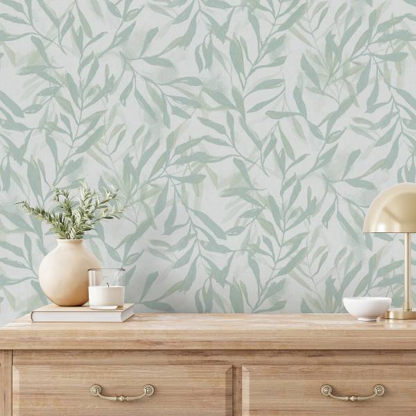 Fotomurale 82442 Foglie Tessuto non tessuto - Bianco / Verde