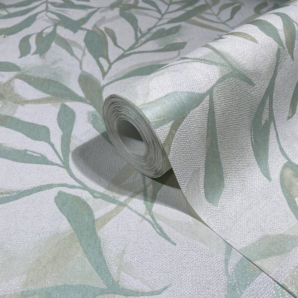Fotomurale 82442 Foglie Tessuto non tessuto - Bianco / Verde