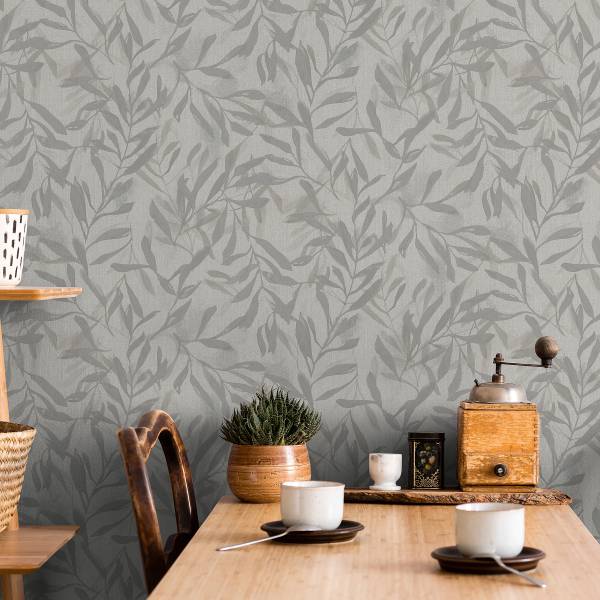 Fotomurale 82440 Foglie Tessuto non tessuto - Beige / Grigio