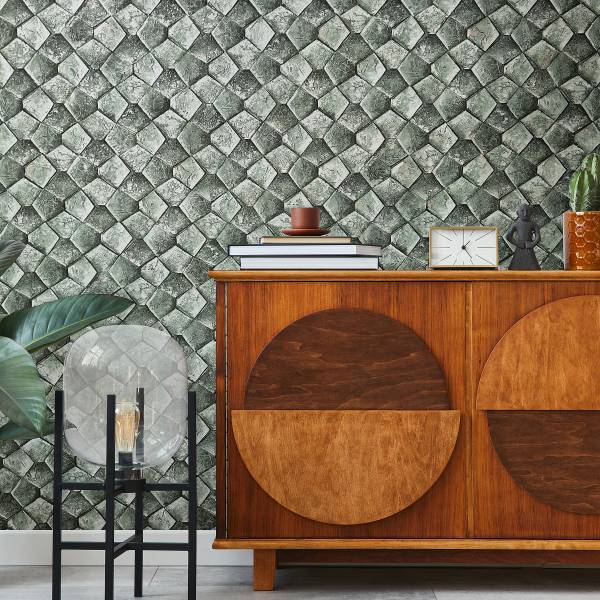 Vliesbehang 86546 Pailletten vlies - groen/grijs