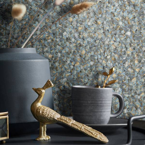 Vliestapete 52555 Blätter Vlies - Grün / Gold