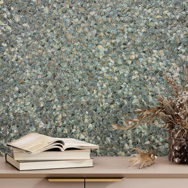 Vliestapete 52555 Blätter Vlies - Grün / Gold