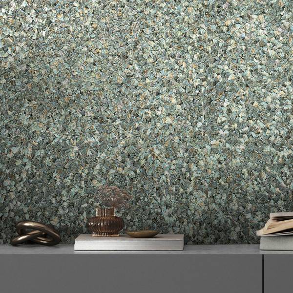 Vliestapete 52555 Blätter Vlies - Grün / Gold