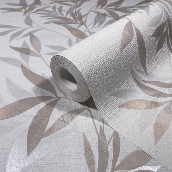 Fotomurale 82459 Foglie Tessuto non tessuto - Bianco / Beige