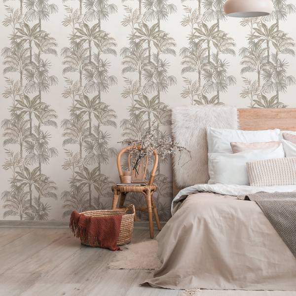 Vliestapete 82454 Blätter und Bäume Vlies - Weiß / Beige