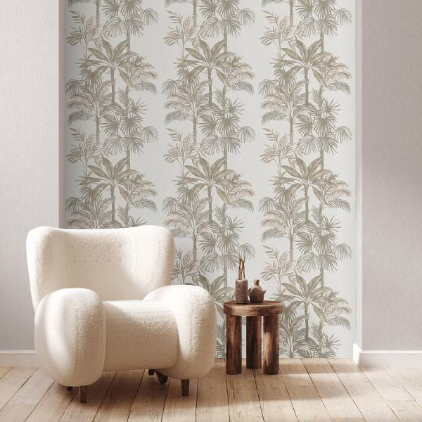 Vliestapete 82454 Blätter und Bäume Vlies - Weiß / Beige