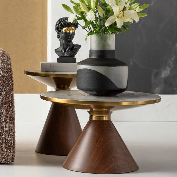 Couchtisch Cono Steinzeug / Metall - Marmor Weiß Dekor / Braun