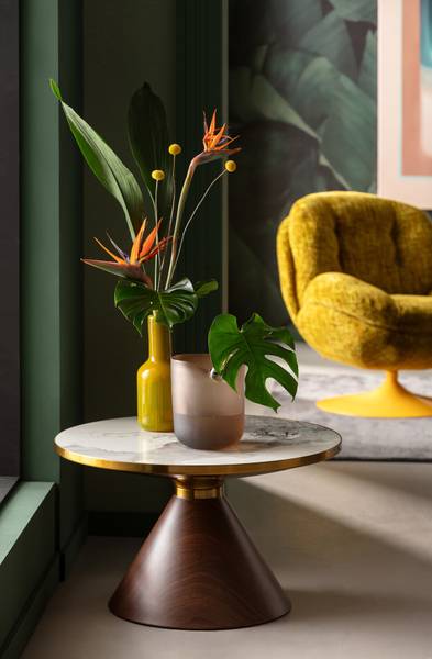 Couchtisch Cono Steinzeug / Metall - Marmor Weiß Dekor / Braun