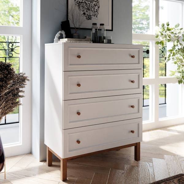 Comò Amizat - largo 80 cm Bianco grigio / Effetto rovere