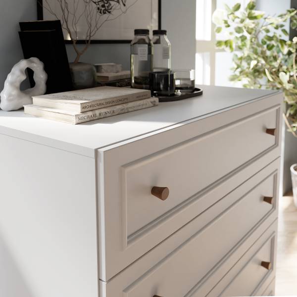 Comò Amizat - largo 80 cm Bianco grigio / Effetto rovere