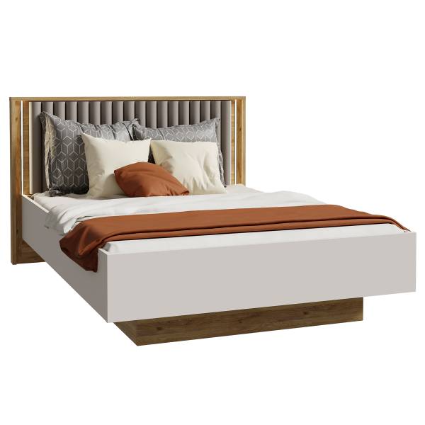 Bettgestell Keyaya mit Lattenrost Flachgewebe - Grau / Eiche Mauvella Dekor - 140 x 200cm