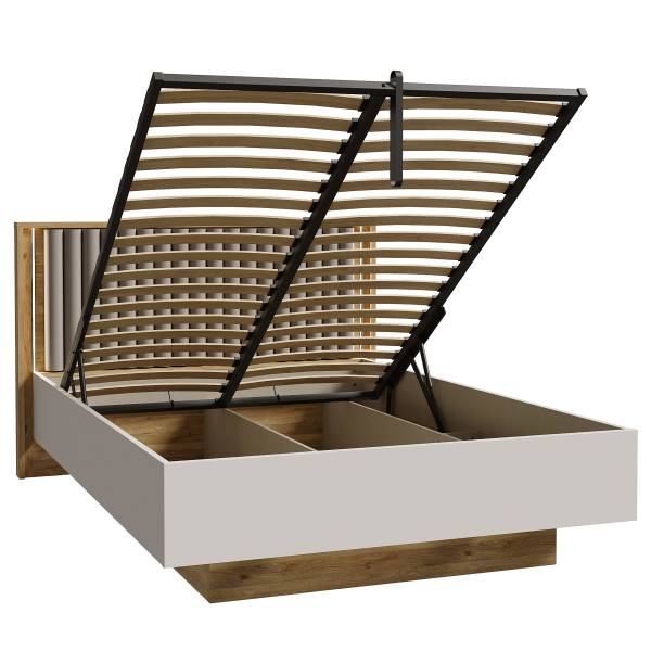 Bettgestell Keyaya mit Lattenrost Flachgewebe - Grau / Eiche Mauvella Dekor - 140 x 200cm