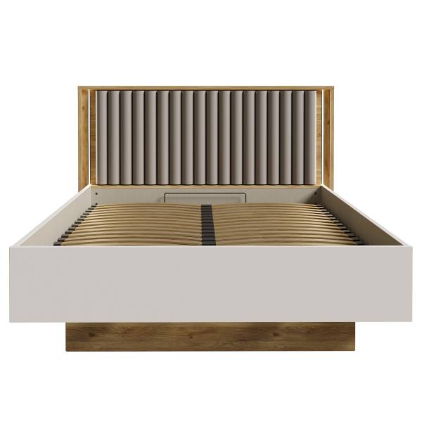 Bettgestell Keyaya mit Lattenrost Flachgewebe - Grau / Eiche Mauvella Dekor - 140 x 200cm