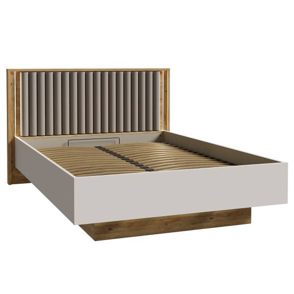 Bettgestell Keyaya mit Lattenrost Flachgewebe - Grau / Eiche Mauvella Dekor - 140 x 200cm