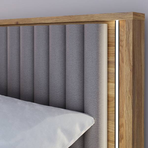 Bettgestell Keyaya mit Lattenrost Flachgewebe - Grau / Eiche Mauvella Dekor - 140 x 200cm