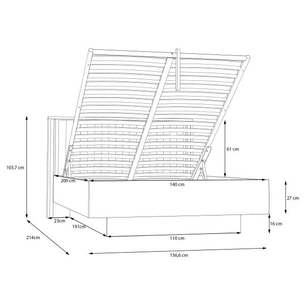 Bettgestell Keyaya mit Lattenrost Flachgewebe - Grau / Eiche Mauvella Dekor - 140 x 200cm