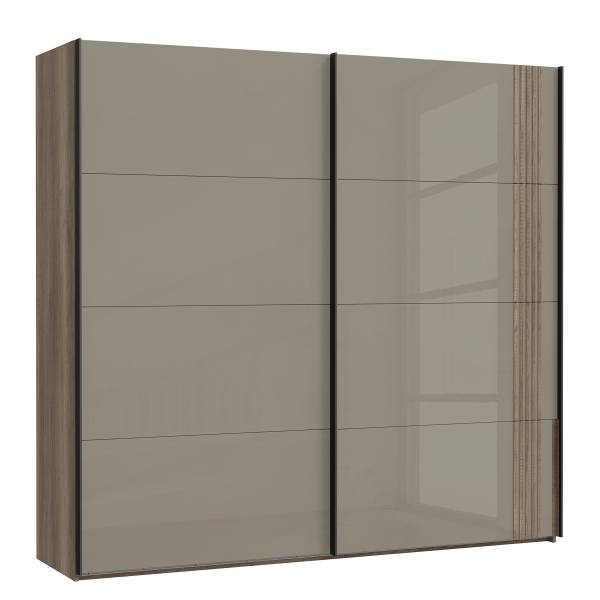 Armoire à portes coulissantes Vara blanc brillant / imitation chêne foncé