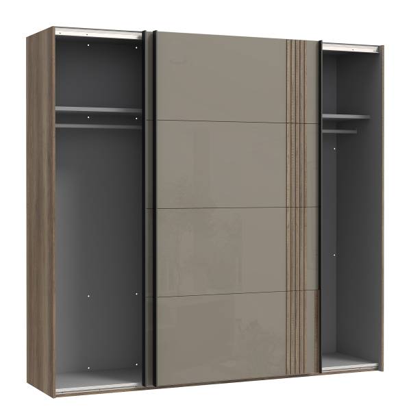 Armoire à portes coulissantes Vara blanc brillant / imitation chêne foncé