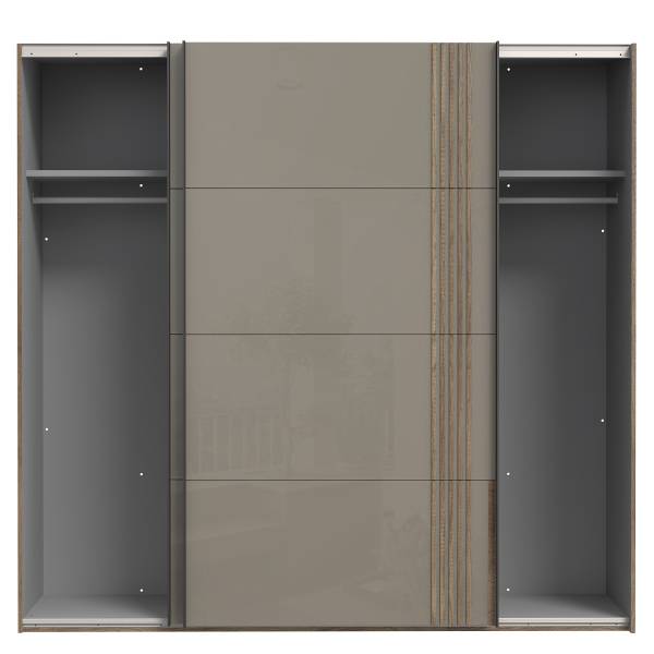 Armoire à portes coulissantes Vara blanc brillant / imitation chêne foncé