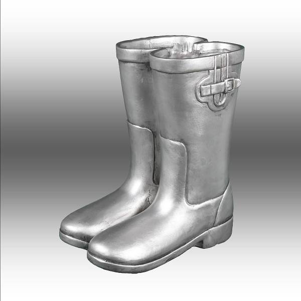 Figur Gummistiefel hoch Kunstharz - Silber