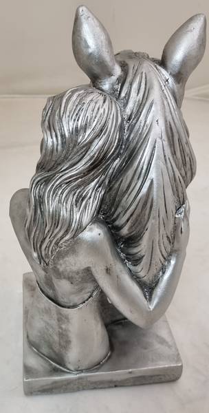 Figur Pferdekopf mit Mädchen Kunstharz - Silber