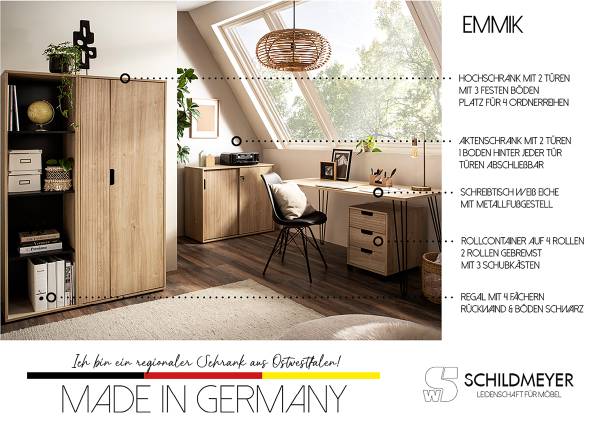 Aktenkommode Emmik Eiche Dekor