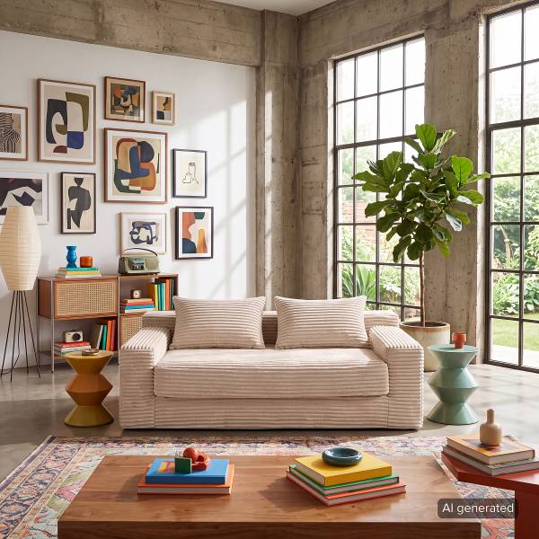 2-Sitzer Sofa YLVA Vakuumverpackt - Cordstoff Vaida: Beige