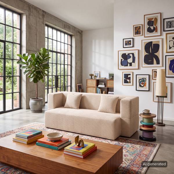 Schlafsofa AUNA Vakuumverpackt - Cordstoff Vaida: Beige