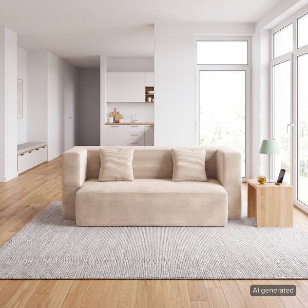 Schlafsofa AUNA Vakuumverpackt - Cordstoff Vaida: Beige