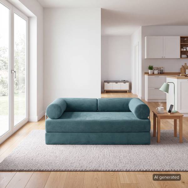 Schlafsofa NJORD Vakuumverpackt - Cordstoff Vaida: Azurblau