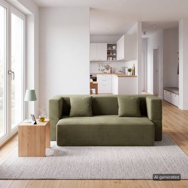 Schlafsofa AUNA Vakuumverpackt - Cordstoff Vaida: Grün