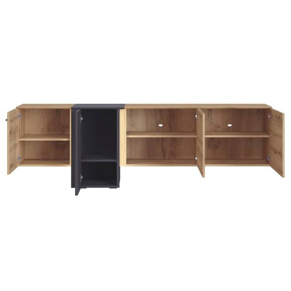 Meuble TV bas lumineux Yegamo Gris / Décor chêne Artisan
