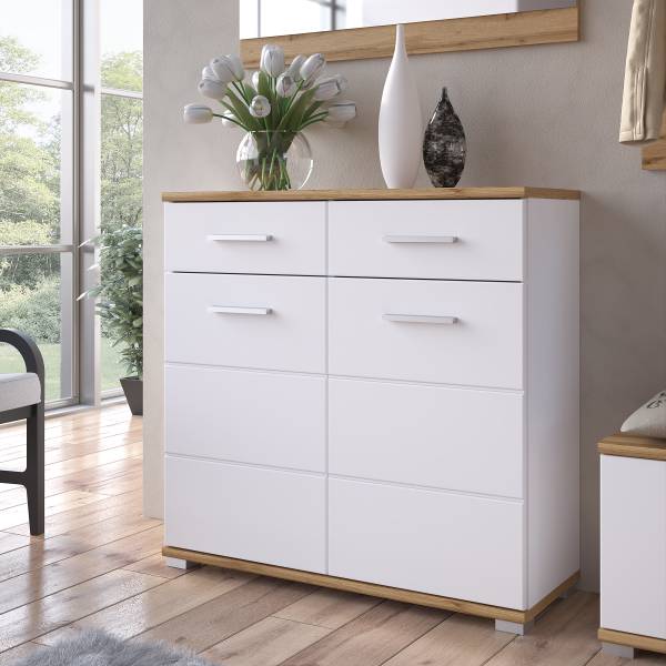 Commode Cimadu Blanc / Décoration chêne Wotan