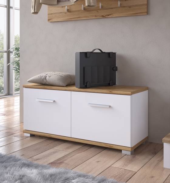 Garderobenbank Cimadu Weiß / Wotaneiche Dekor