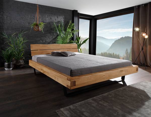 Letto in legno massello Bioko B Rovere nodato / Nero - 160 x 200cm