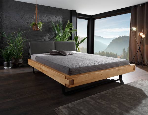 Letto Bioko B con imbottitura Microfibra - Nero / Rovere - 140 x 200cm