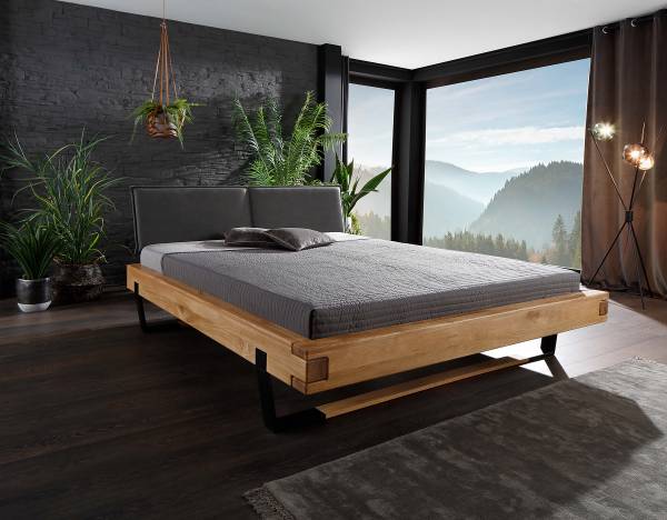 Lit en bois massif Bioko - Type A Microfibre - Chêne sauvage / Noir - 180 x 200cm
