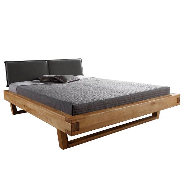 Massivholzbett Bioko Typ D mit Polster Microfaser - Wildeiche / Schwarz - 140 x 200cm