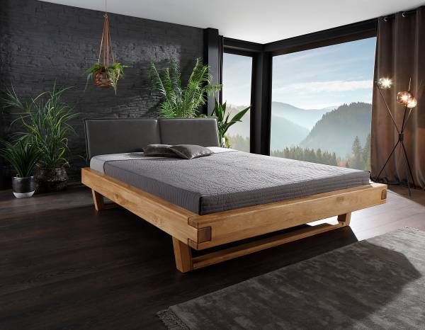 Massivholzbett Bioko Typ D mit Polster Microfaser - Wildeiche / Schwarz - 140 x 200cm