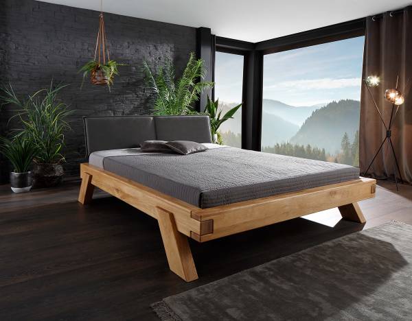 Letto Bioko C con imbottitura Microfibra - Nero / Rovere - 180 x 200cm