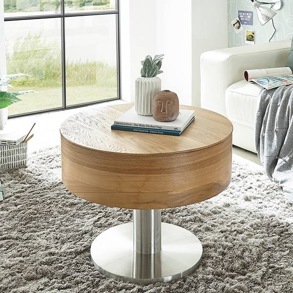 Table basse fonctionnelle Kuplya Placage en bois véritable / Métal - Chêne - Argenté