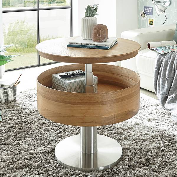 Table basse fonctionnelle Kuplya Placage en bois véritable / Métal - Chêne - Argenté