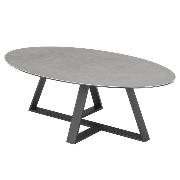 Salontafel Nyarit keramiek/metaal - lichtgrijs/zwart