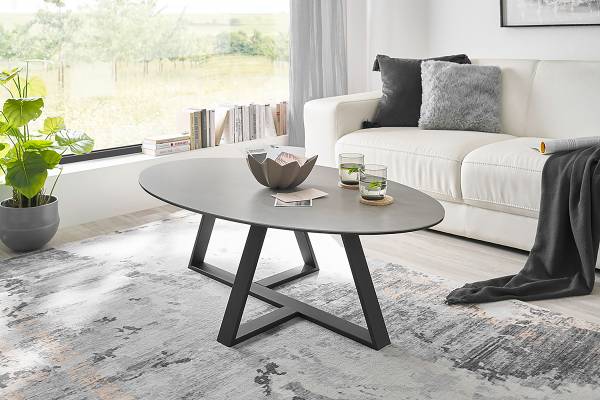 Salontafel Nyarit keramiek/metaal - lichtgrijs/zwart